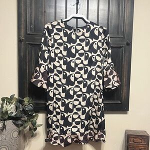 FARM Rio Black and Cream Patterned Dress